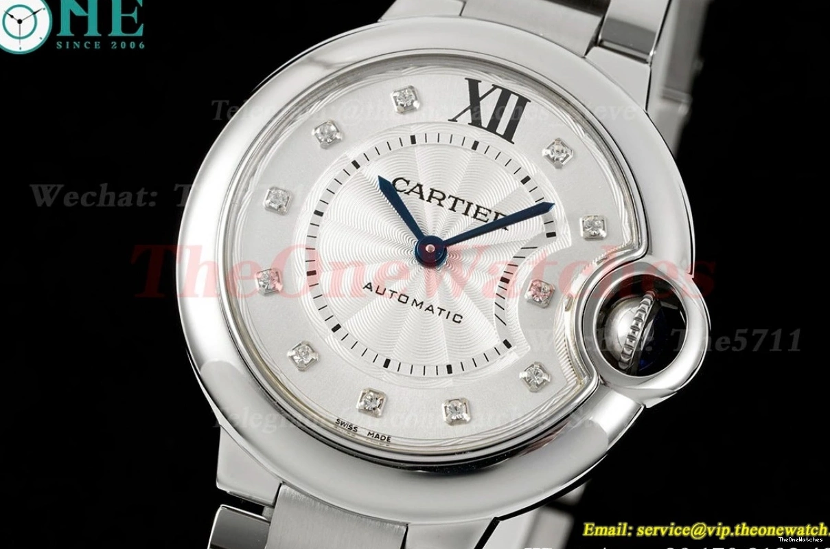 Dia 3KF SS Ballon Bleu 33mm Cartier Wht A076 Ladies SS De 0512